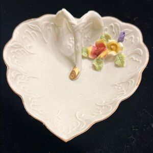 VTG Heart-Shaped Bisque PorcelainDish with Applied Floral Design
